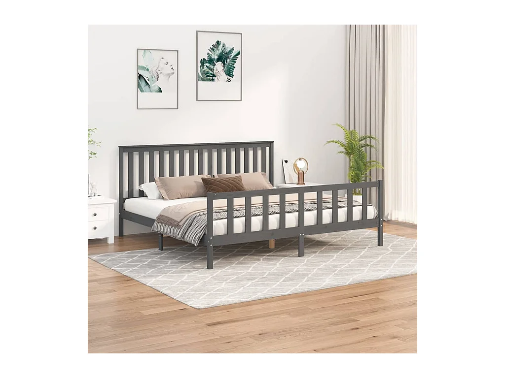 Lit-200x200 cm et tête de lit gris bois de pin massif EGGB34352