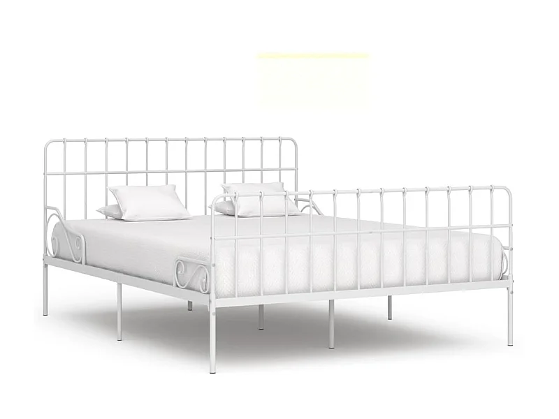 Cama com estrado de ripas 200x200 cm metal branco PT979498