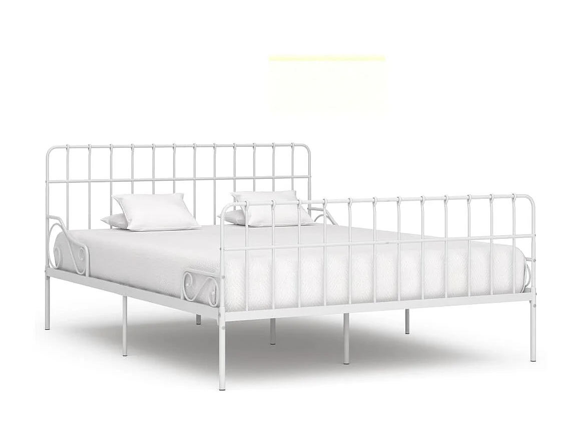 Cama com estrado de ripas 200x200 cm metal branco PT979498