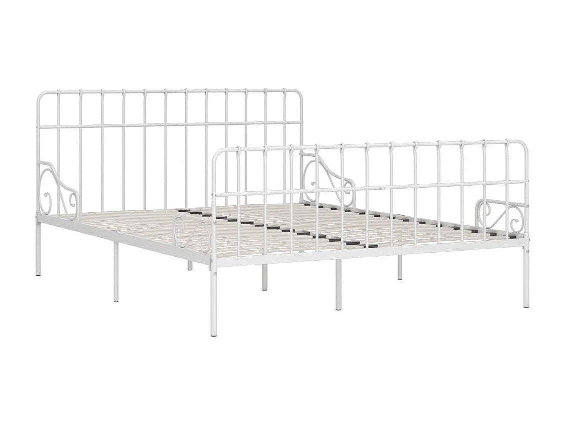 Cama com estrado de ripas 200x200 cm metal branco PT979498
