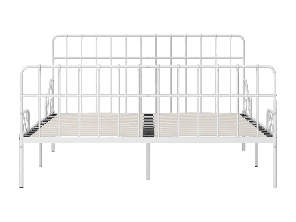 Cama com estrado de ripas 200x200 cm metal branco PT979498