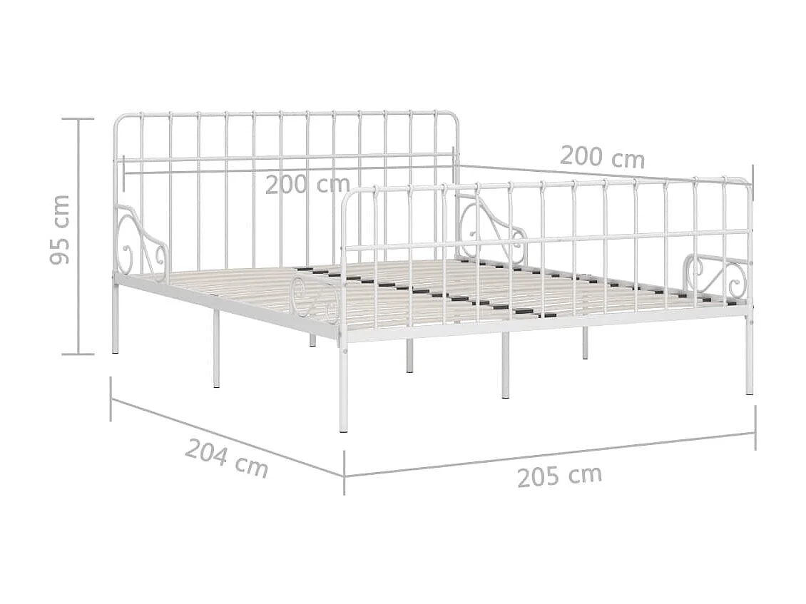 Cama com estrado de ripas 200x200 cm metal branco PT979498
