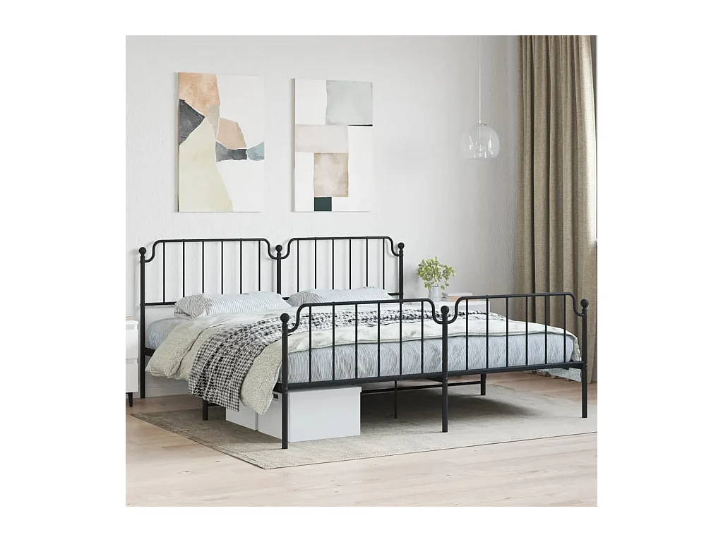 Lit-193x203 cm métal avec tête de lit/pied de lit noir EGGB11668