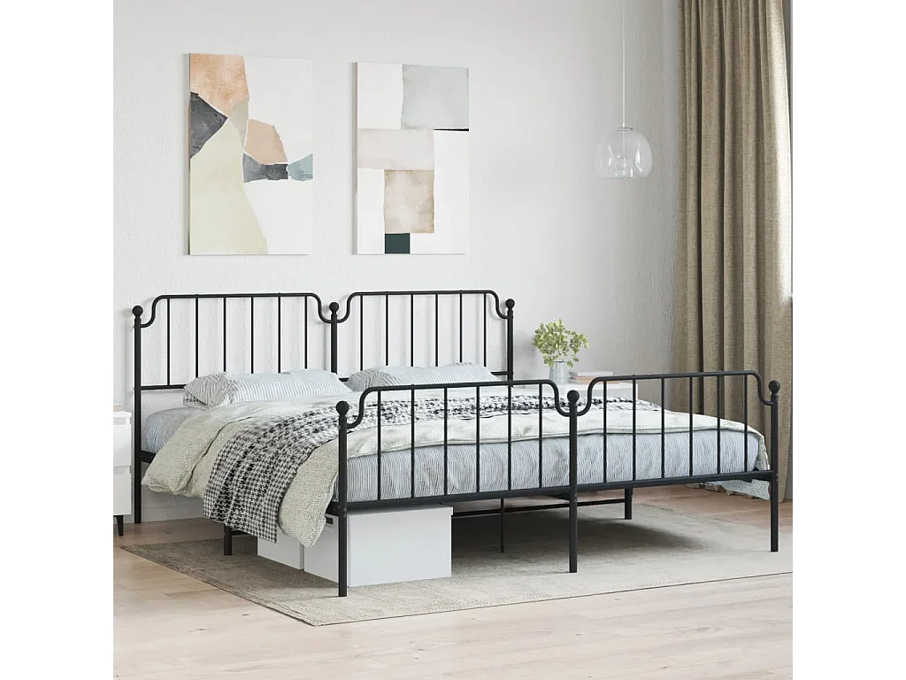 Cama com cabeceira e pés 193x203 cm metal preto PT219634