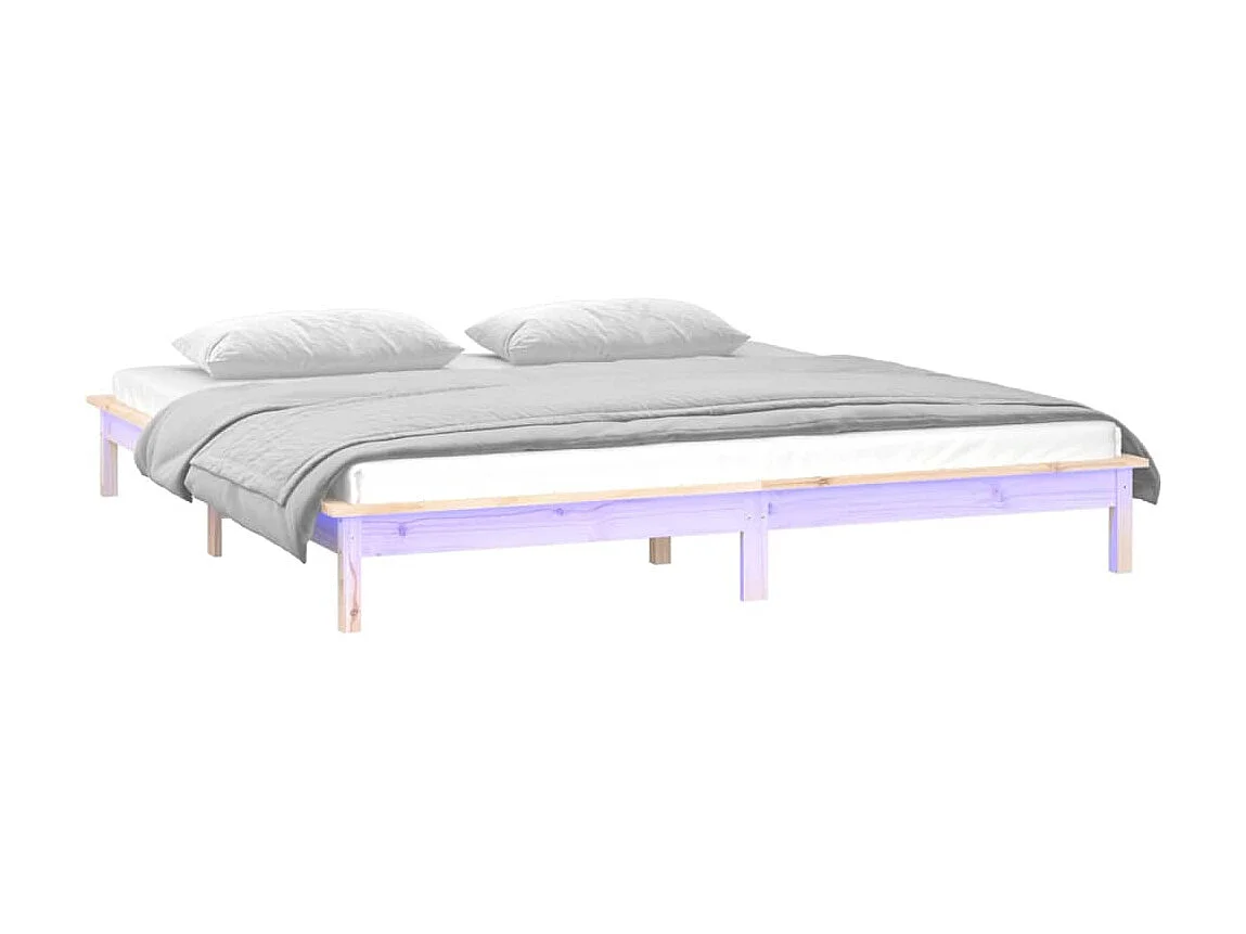 Lit-140x190 cm à LED bois massif EGGB93232