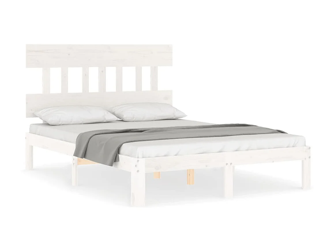 Cama 140x190 cm con cabecero madera maciza blanco ES62054