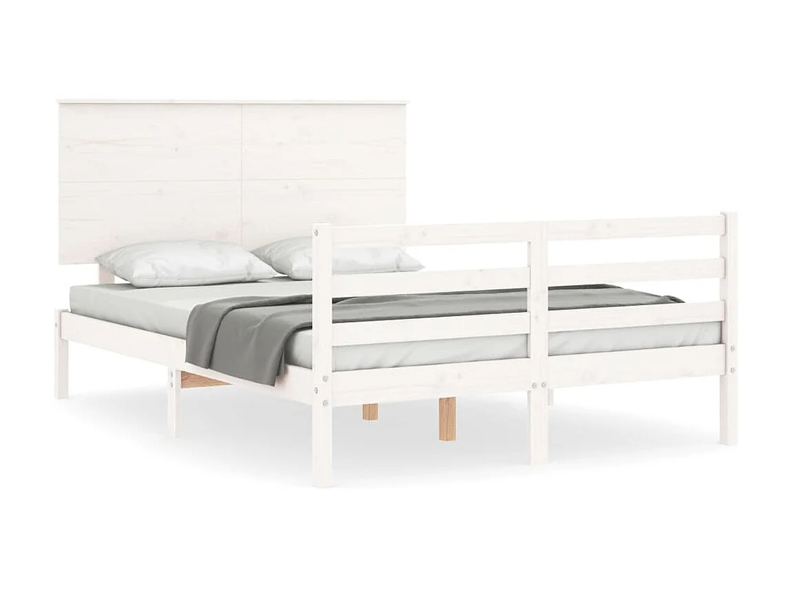 Cama com cabeceira 140x190cm madeira maciça branco PT275759