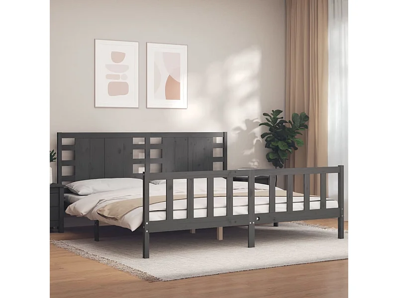 Lit-200x200 cm avec tête de lit gris bois massif EGGB62646