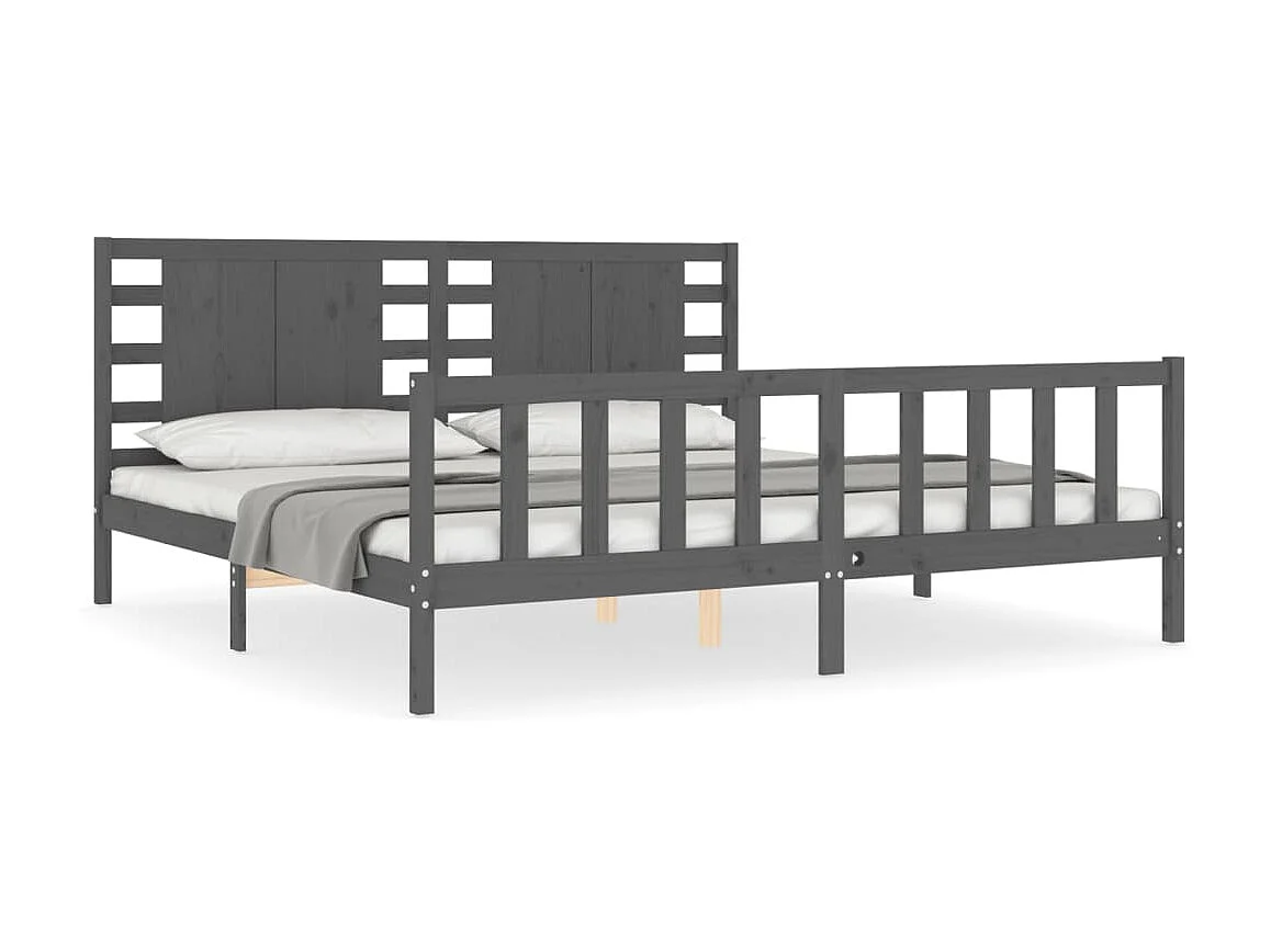 Lit-200x200 cm avec tête de lit gris bois massif EGGB62646