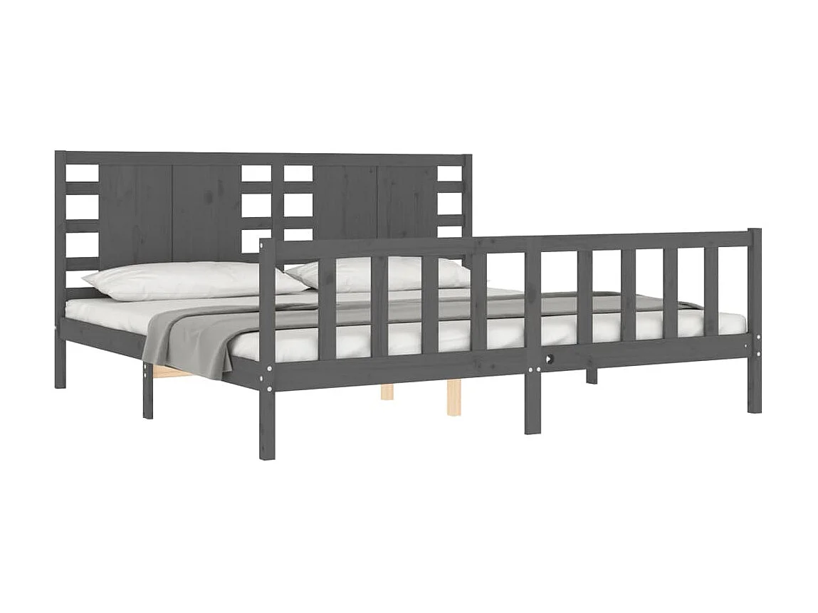 Lit-200x200 cm avec tête de lit gris bois massif EGGB62646