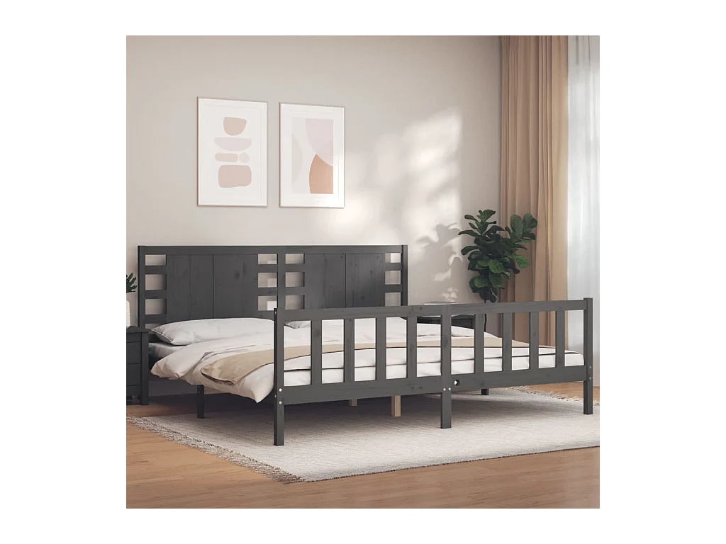 Lit-200x200 cm avec tête de lit gris bois massif EGGB62646
