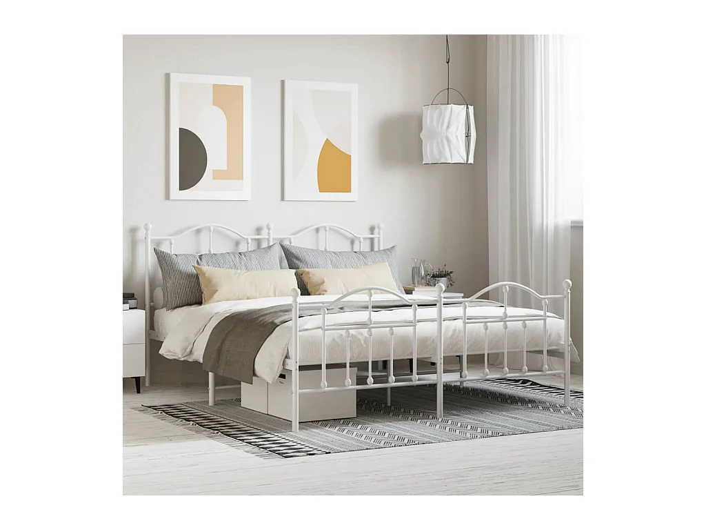 Lit-183x213 cm métal avec tête de lit/pied de lit blanc EGGB12110