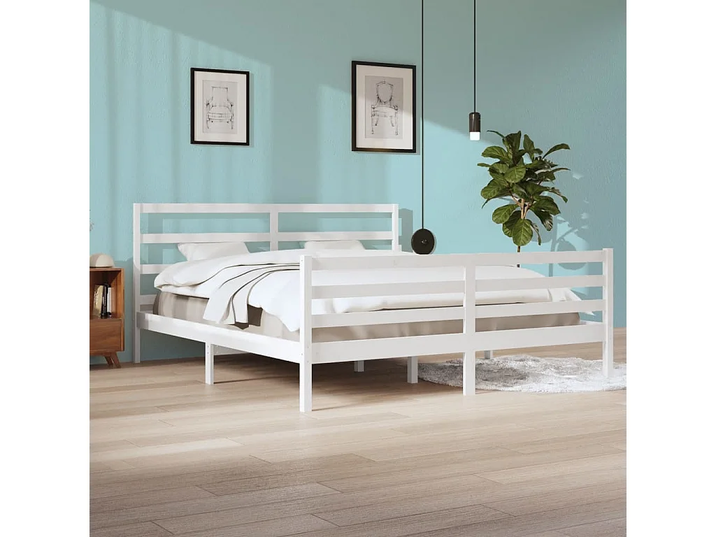 Cama 200x200 cm madeira de pinho maciça branco PT512577