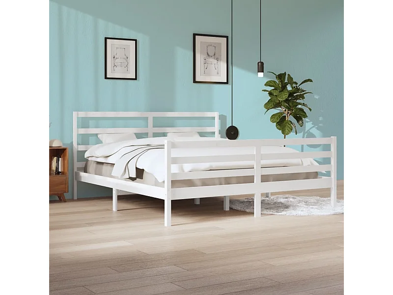 Cama 200x200 cm madeira de pinho maciça branco PT512577