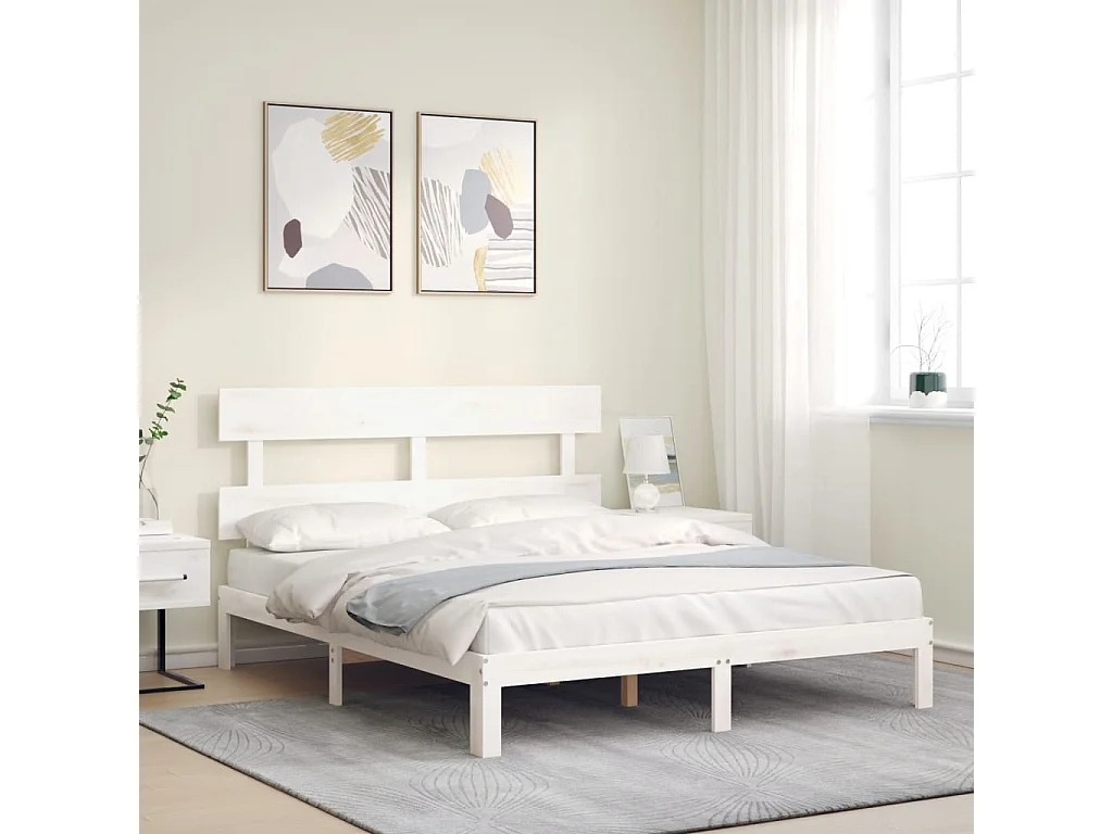 Lit-160x200 cm avec tête de lit blanc bois massif EGGB50277