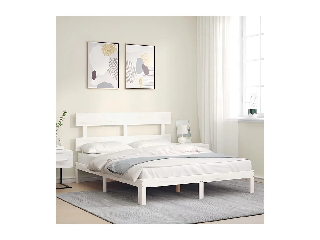 Lit-160x200 cm avec tête de lit blanc bois massif EGGB50277