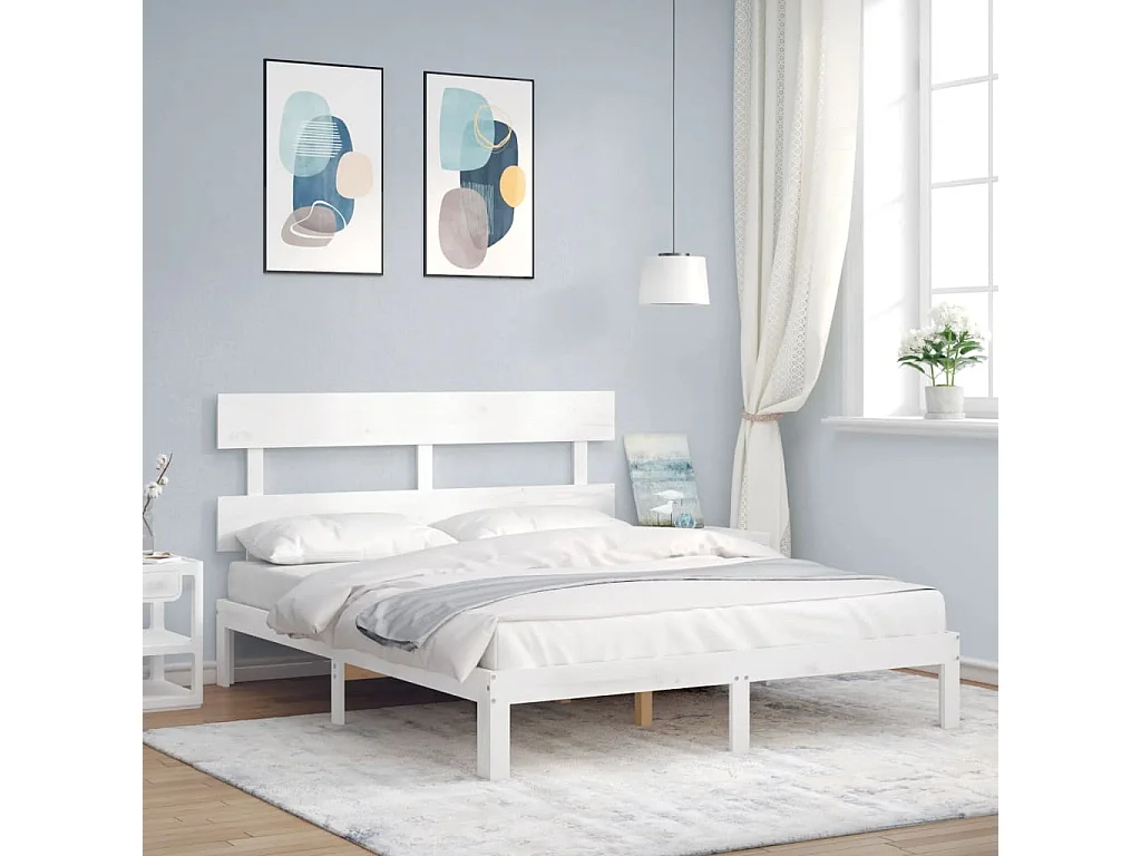 Lit-160x200 cm avec tête de lit blanc bois massif EGGB50277