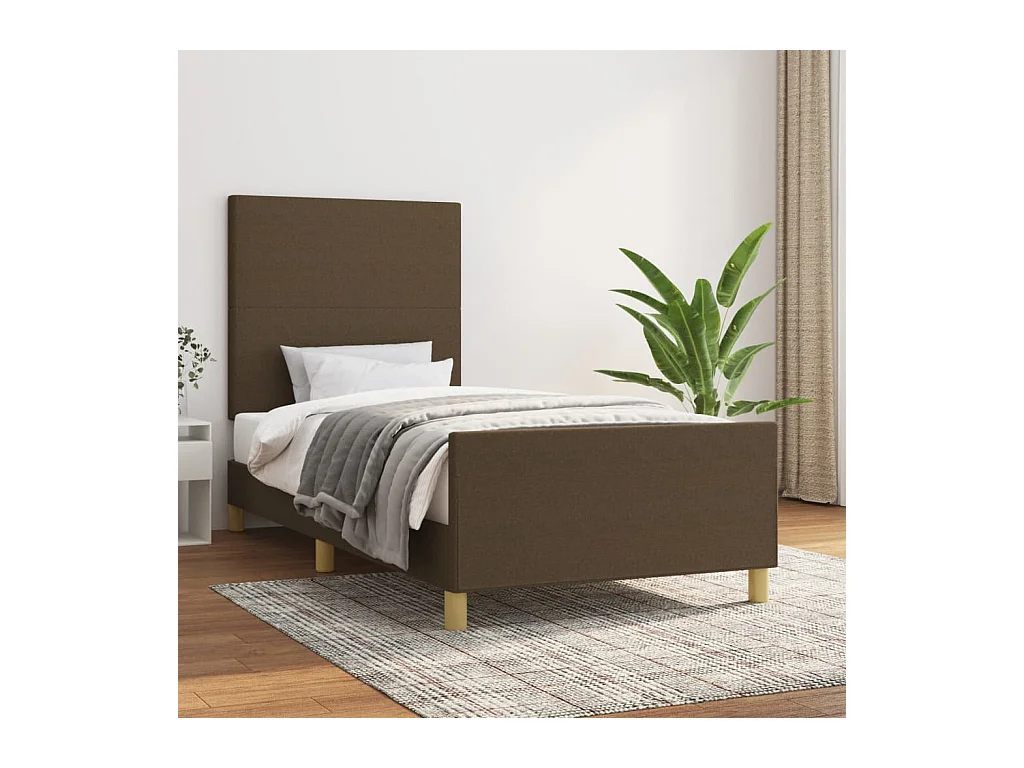 Lit-90x190 cm avec tête de lit Marron foncé Tissu EGGB83503