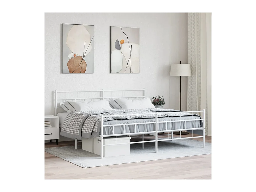 Lit-180x200 cm métal avec tête de lit/pied de lit blanc EGGB40912