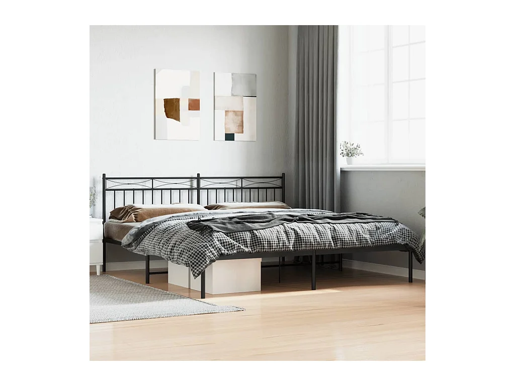 Lit-193x203 cm métal avec tête de lit noir EGGB94994