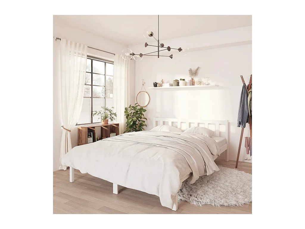 Cama 150x200 cm madera maciza de pino blanca ES85854