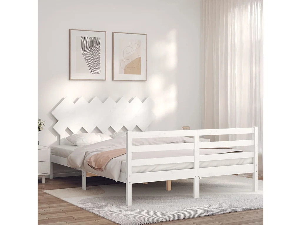 Cama 140x190 cm con cabecero madera maciza blanco ES75053