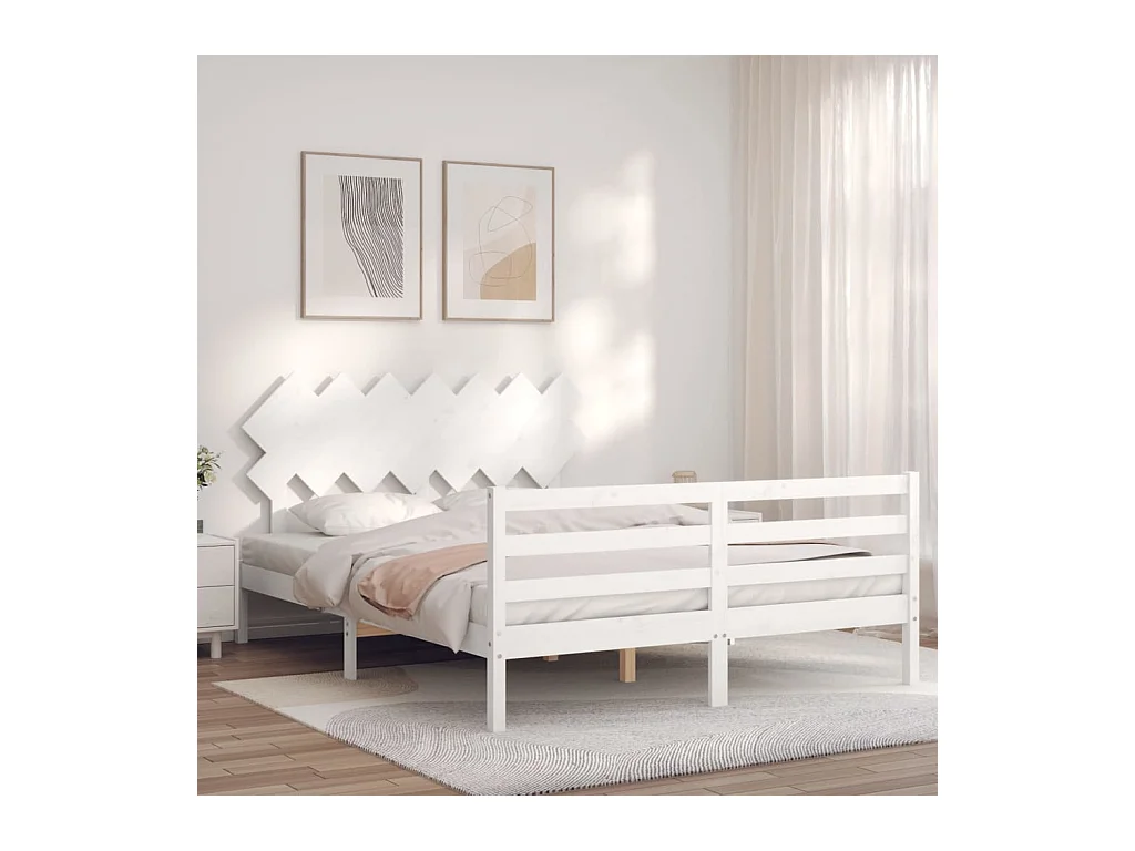 Lit-140x190 cm avec tête de lit blanc bois massif EGGB44233