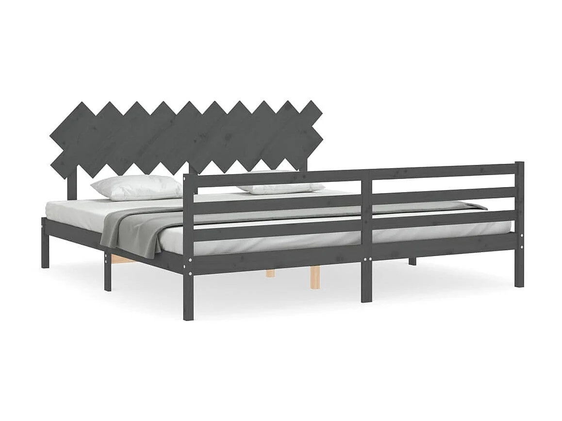 Lit-200x200 cm avec tête de lit gris bois massif EGGB19454