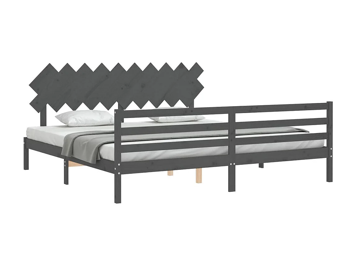 Lit-200x200 cm avec tête de lit gris bois massif EGGB19454