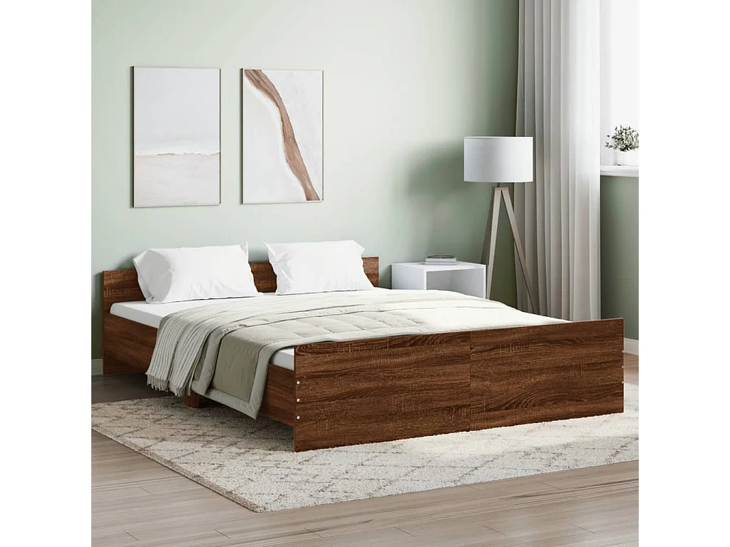 Lit-140x200 cm tête de lit et pied de lit chêne marron EGGB54439