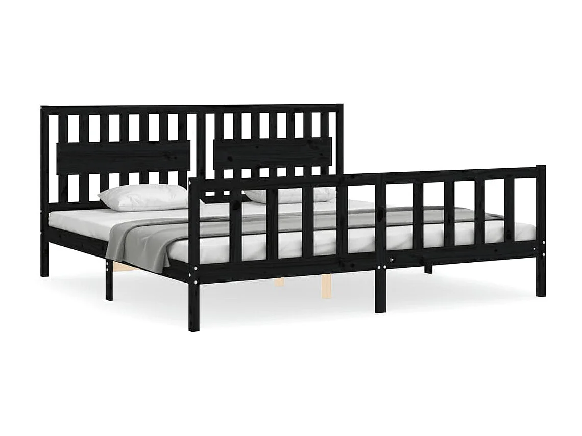 Lit-200x200 cm avec tête de lit noir bois massif EGGB32356