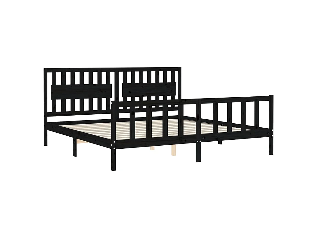 Cama 200x200 cm con cabecero madera maciza negro ES96387