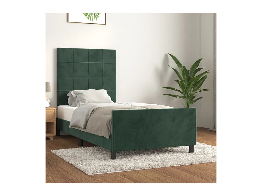 Cama de adulto c/ cabeceira 100x200 cm veludo verde-escuro PT416277