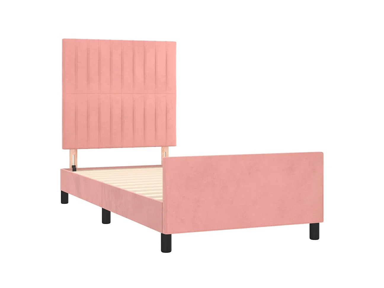 Cama 80x200 cm con cabecero de terciopelo rosa ES20997