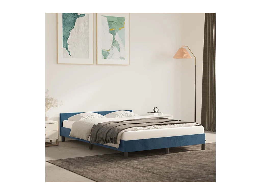 Lit-140x190 cm avec tête de lit Bleu foncé Velours EGGB23883
