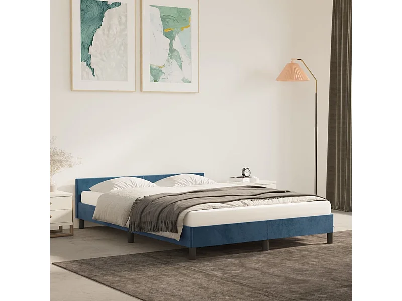 Lit-140x190 cm avec tête de lit Bleu foncé Velours EGGB23883