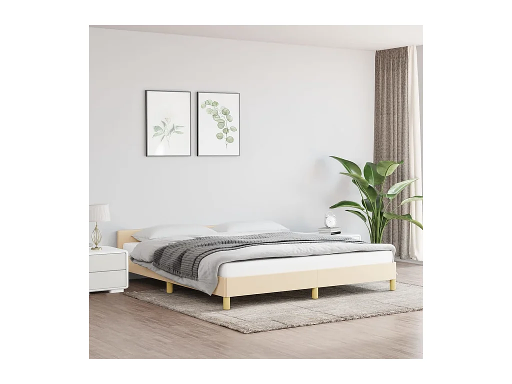 Lit-180x200 cm avec tête de lit Crème Tissu EGGB82533