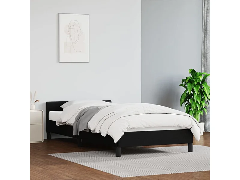 Cama 90x190 cm con cabecero cuero sintético negro ES95856