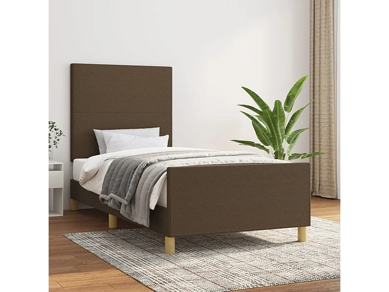 Cama c/ cabeceira tecido castanho-escuro 90x200 cm PT824706