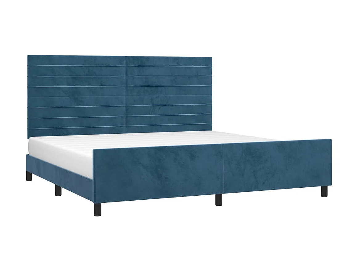 Lit-200x200 cm avec tête de lit Bleu foncé Velours EGGB87111