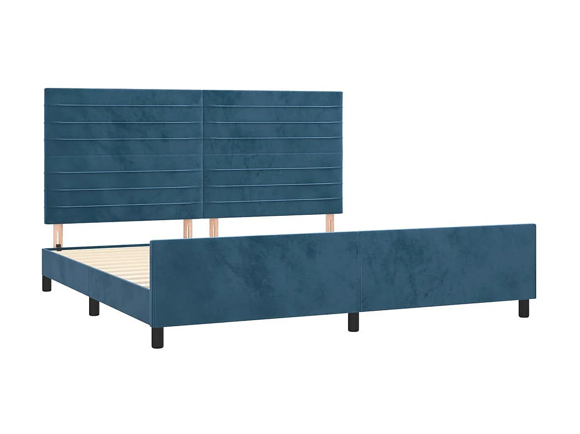 Lit-200x200 cm avec tête de lit Bleu foncé Velours EGGB87111