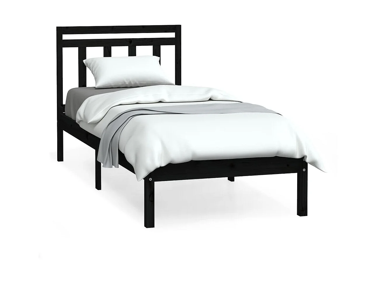 Lit-75x190 cm Noir Bois massif Petit simple EGGB26452