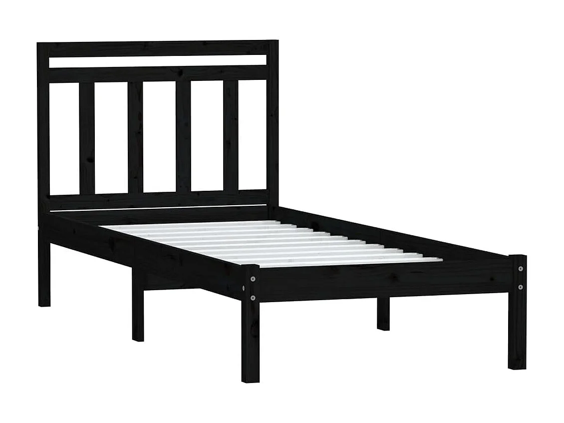 Lit-75x190 cm Noir Bois massif Petit simple EGGB26452