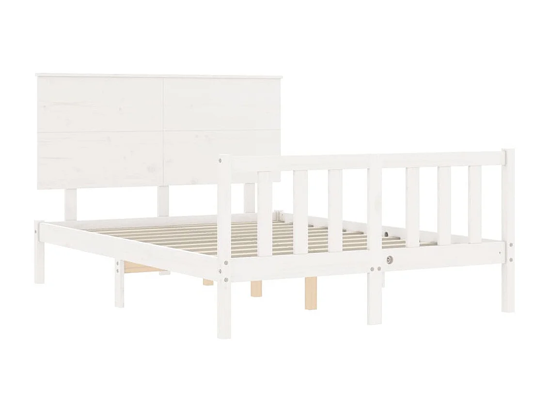 Cama com cabeceira 140x200cm madeira maciça branco PT352066