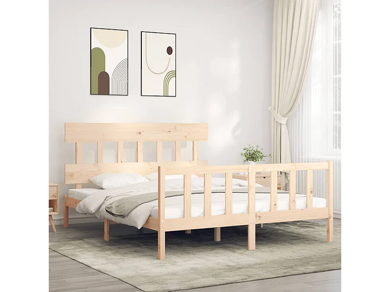Lit-150x200 cm avec tête de lit King Size bois massif EGGB76611