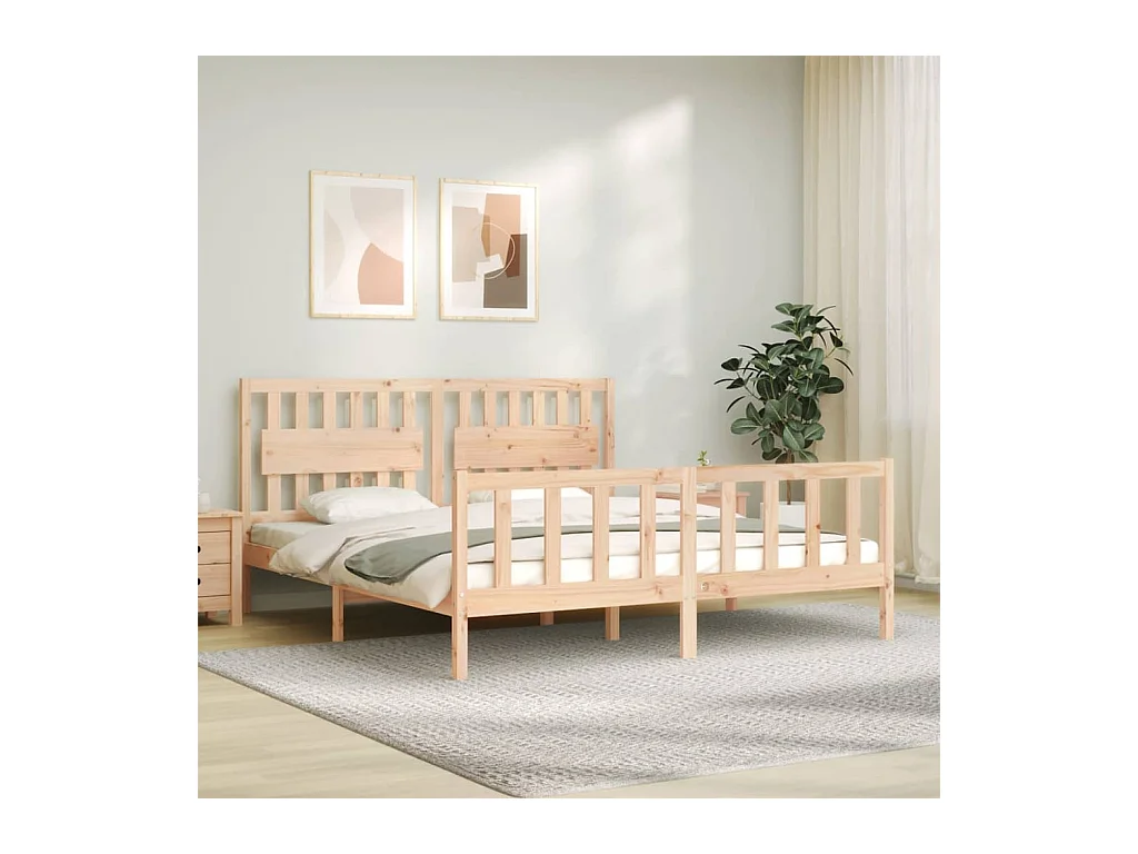 Lit-180x200 cm avec tête de lit Super King Size bois massif EGGB13257