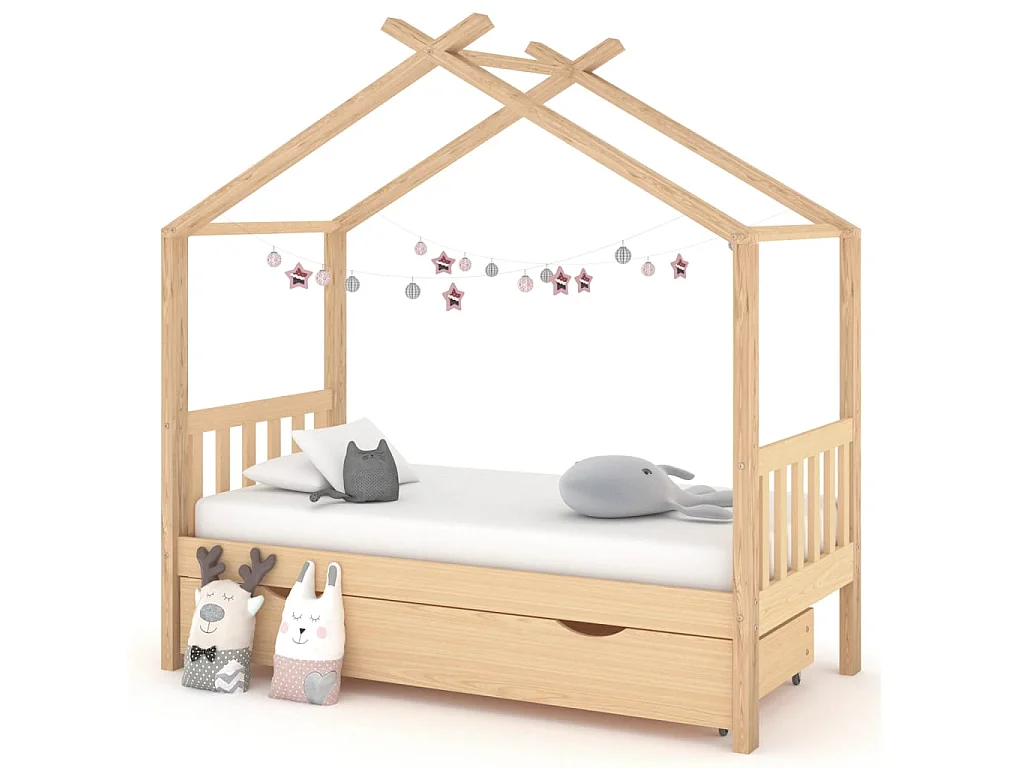 Lit-80x160 cm enfant avec tiroir bois de pin massif EGGB33484