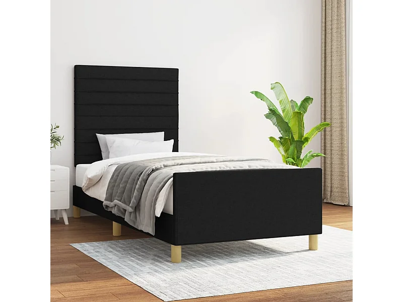 Lit-100x200 cm avec tête de lit Noir Tissu EGGB91131