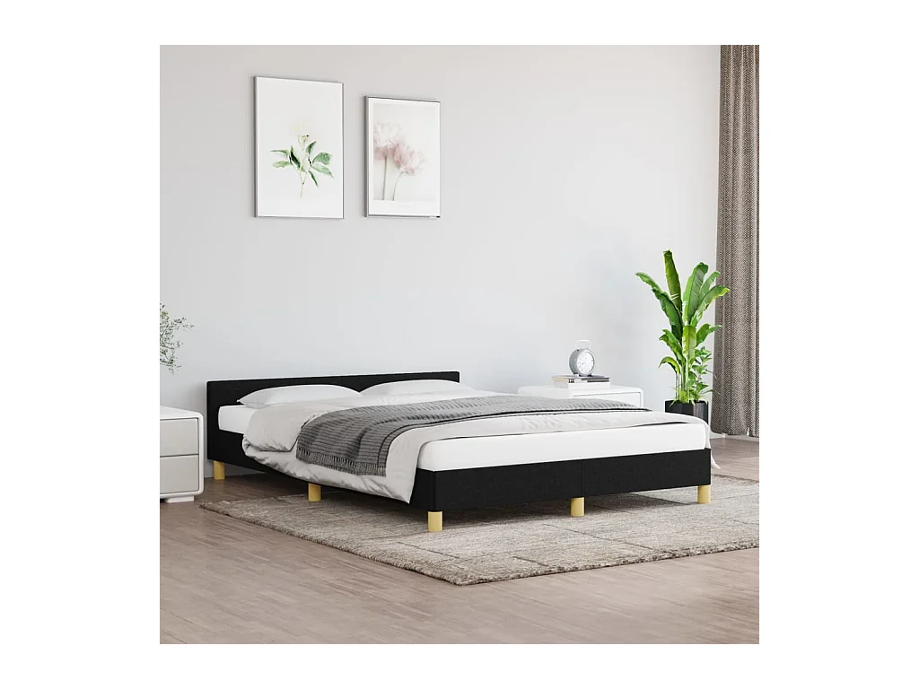 Lit-140x200 cm avec tête de lit Noir Tissu EGGB45337