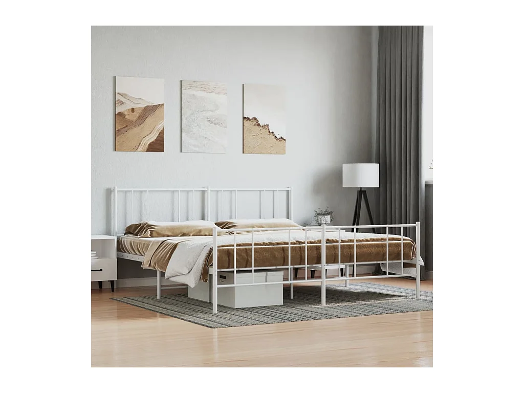 Lit-180x200 cm métal avec tête de lit/pied de lit blanc EGGB16577